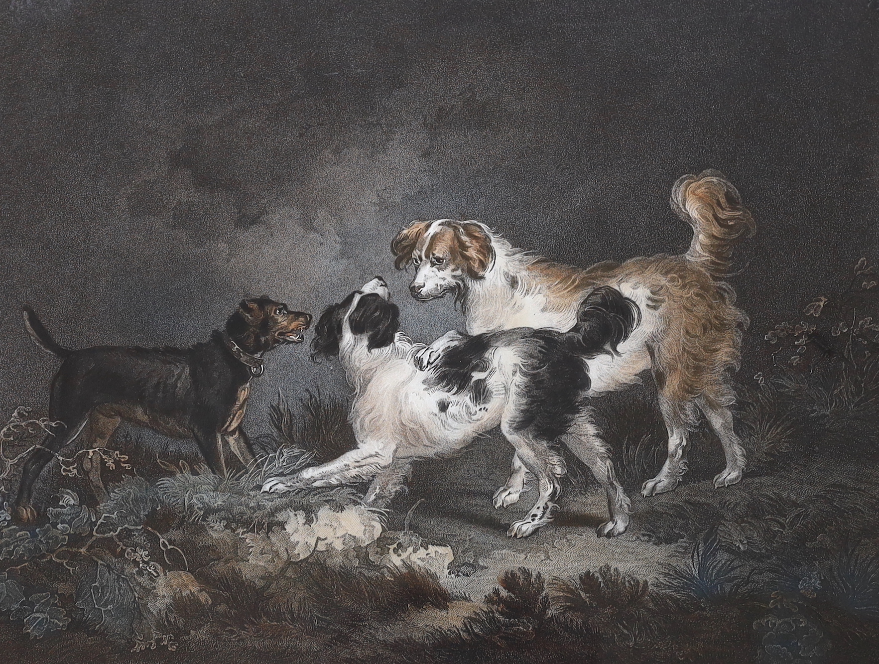 After George Morland (1763-1804), colour engraving, 'Dogs', publ. London 3rd April 1797 by Thomas Macklin, Poets Gallery, Fleet Street, 43 x 49cm